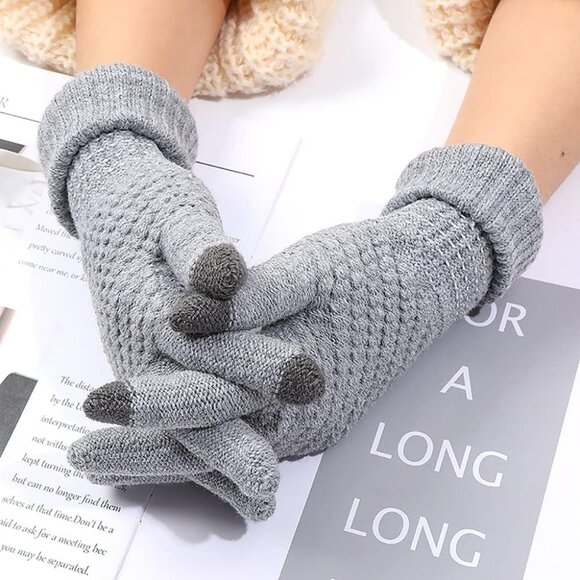 Women's 2 Pairs Black Grey Winter Touch Screen Gloves Elastic Cuff Winter Gloves - Picture 6 of 7